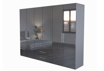 Фото Шкаф MiroMark Магнум 6-дверный з 3 ящиками 294 см, антрацит