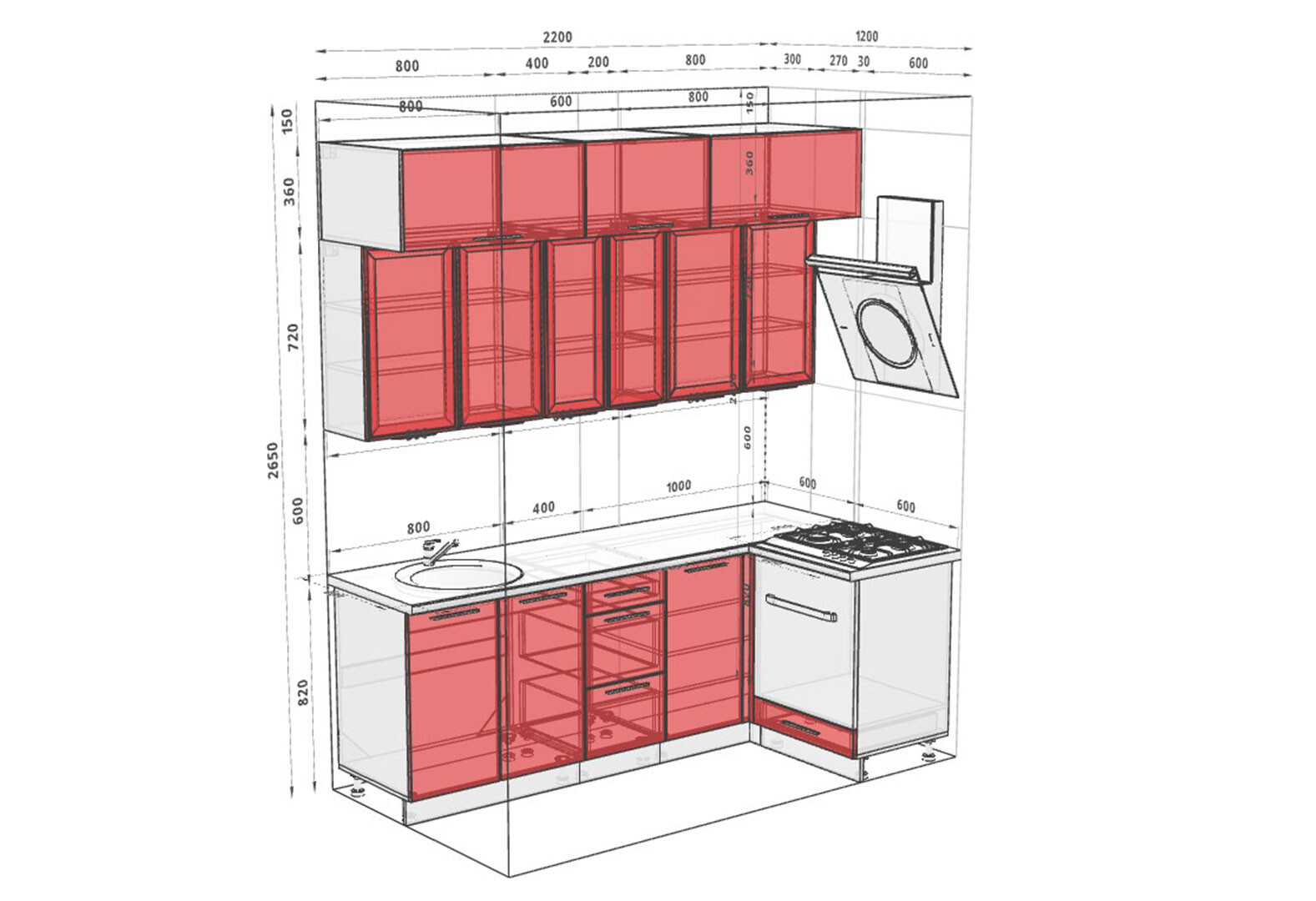 Фото 4 - Угловая кухня Диплос / Diplos Blum 2.2х1.2 Мебель Стар 3-ярусная, бетон белый
