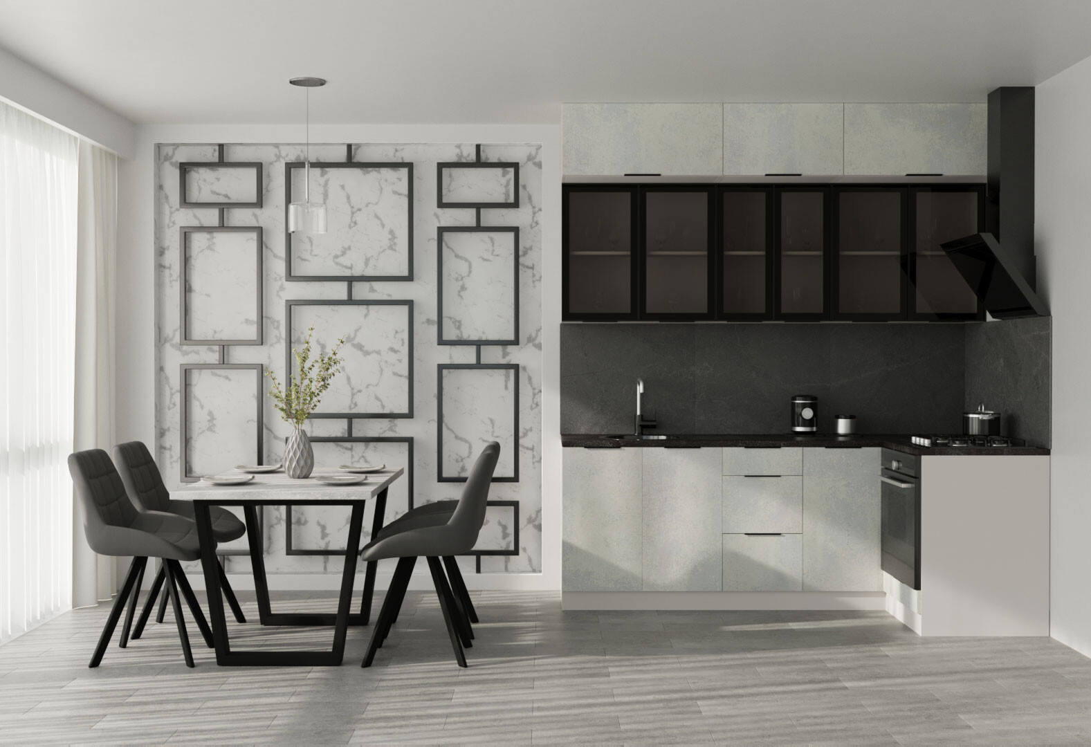 Фото 1 - Угловая кухня Диплос / Diplos Blum 2.2х1.2 Мебель Стар 3-ярусная, бетон белый