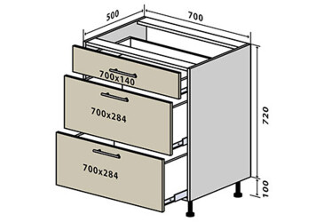 Фото Н46 Тумба 3Ш 70 Бета Люкс (фасад 18 мм) Вип-Мастер