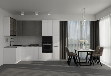 Фото Угловая кухня Диплос / Diplos Blum 1.6х2.8 Мебель Стар, бетон серый / белый agt