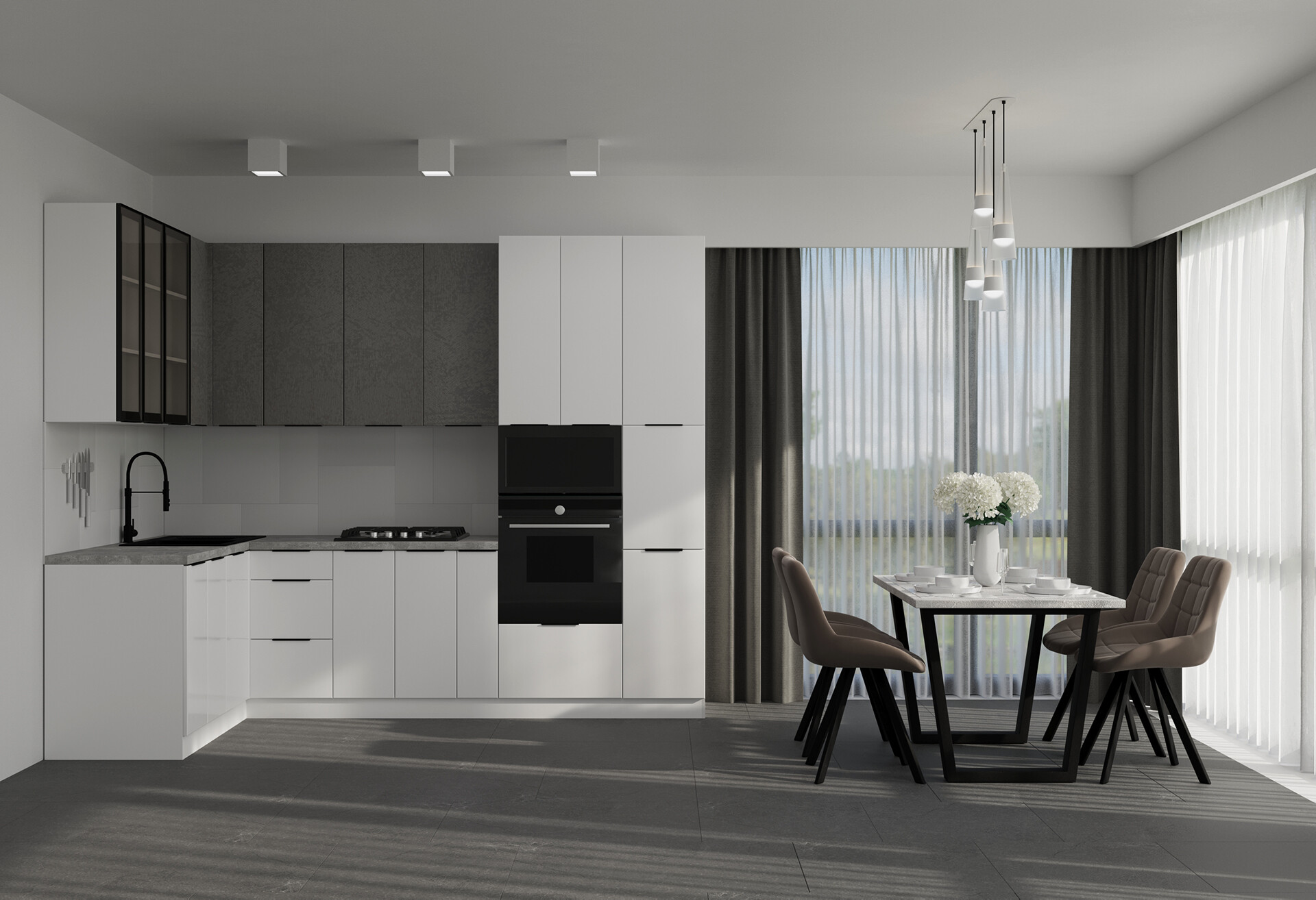 Фото 1 - Угловая кухня Диплос / Diplos Blum 1.6х2.8 Мебель Стар, бетон серый / белый agt