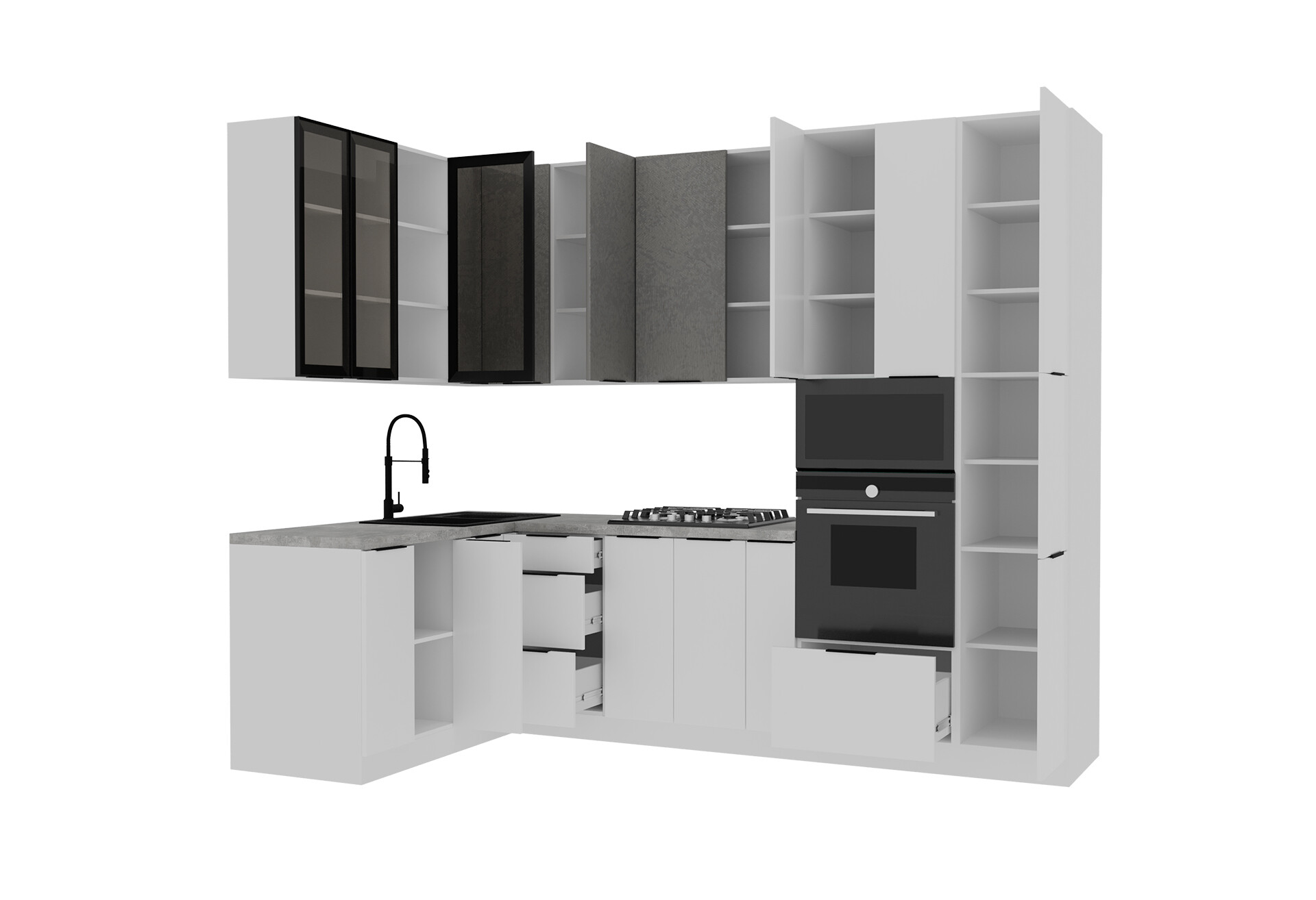 Фото 3 - Угловая кухня Диплос / Diplos Blum 1.6х2.8 Мебель Стар, бетон серый / белый agt