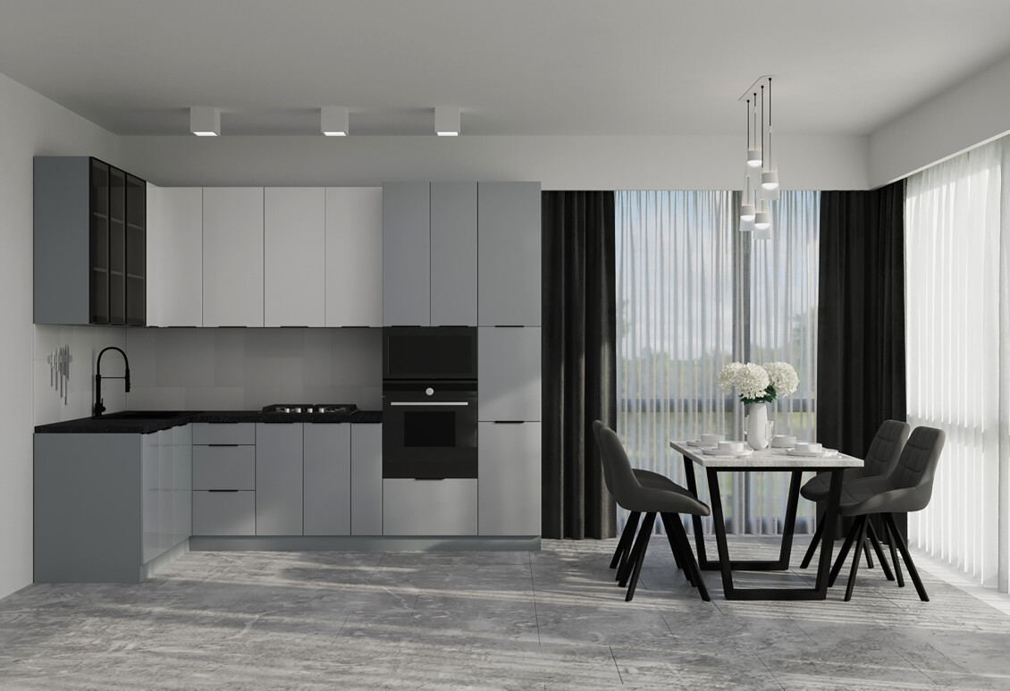 Фото Кутова кухня Діплос / Diplos Blum 1.6х2.8 MebelStar, сірий глянець, білий agt