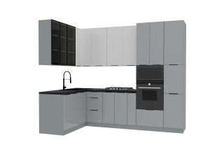 Фото Угловая кухня Диплос / Diplos Blum 1.6х2.8 Мебель Стар, металлик / серый глянец, белый глянец