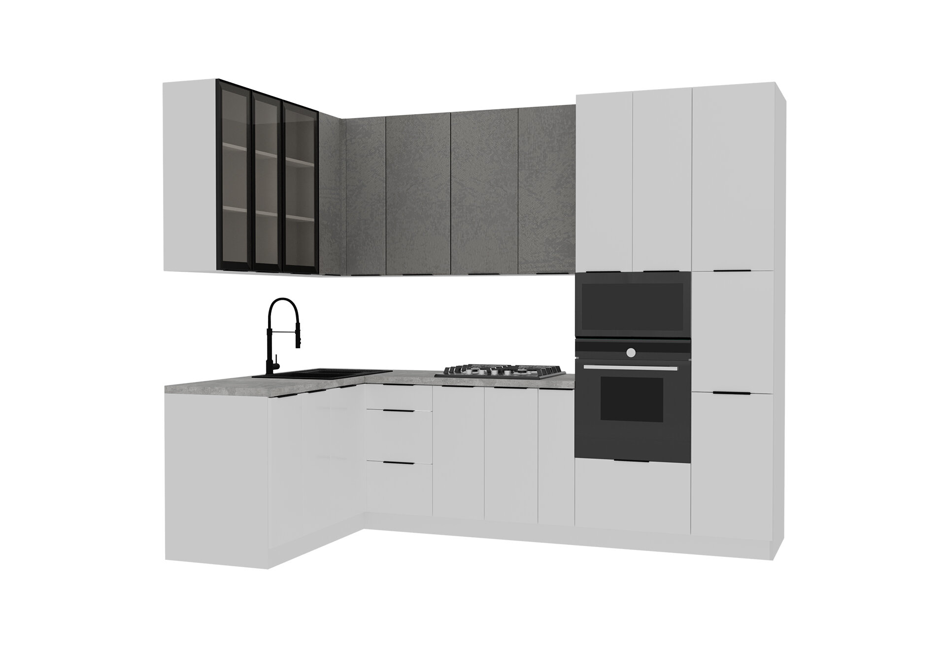 Фото 2 - Кутова кухня Діплос / Diplos Blum 1.6х2.8 MebelStar, білий / бетон сірий