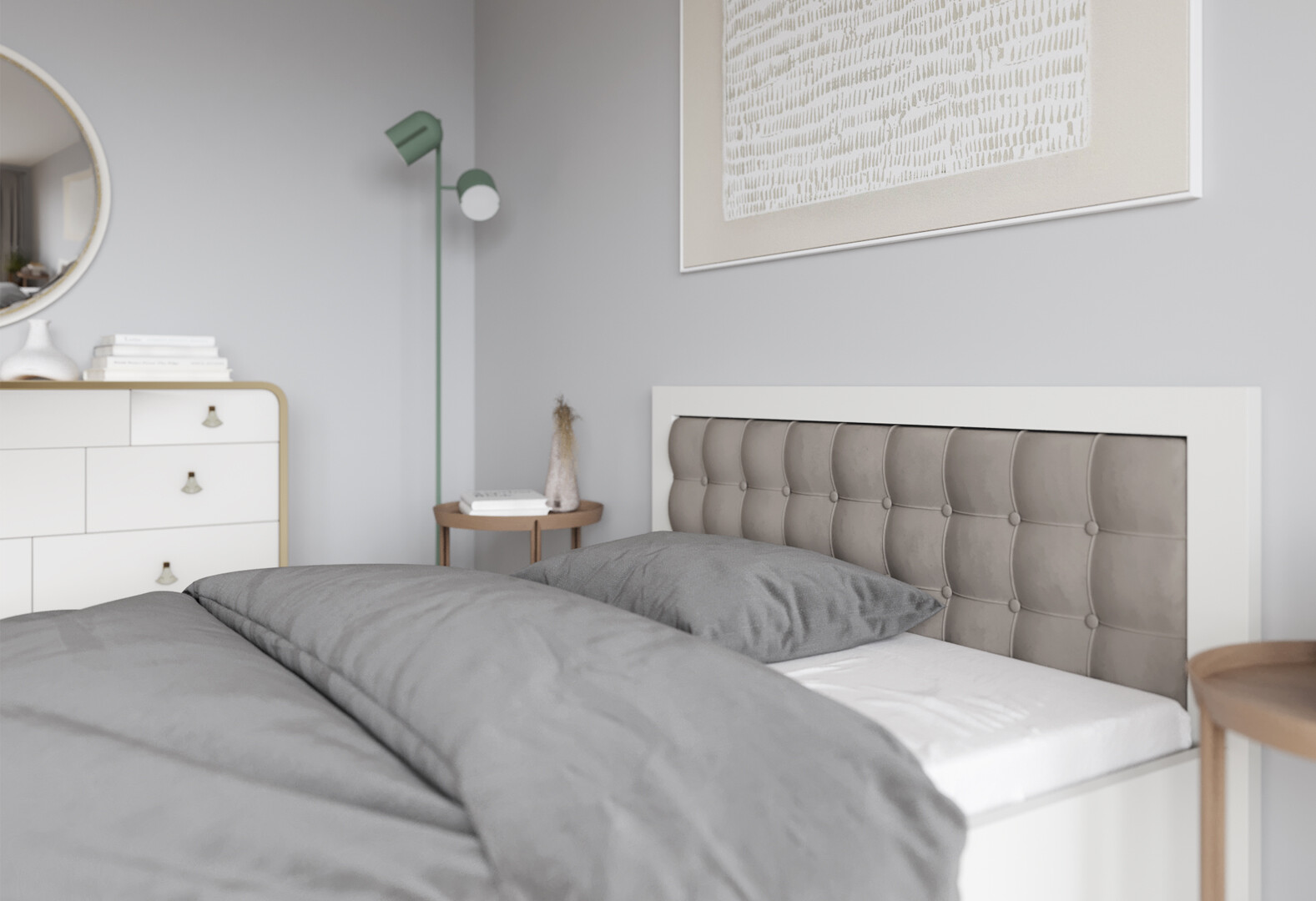 Фото 5 - Кровать Arbor Drev Регина 160 см прошивка изголовъя квадрат, тк. Лагуна 08, белая, сосна