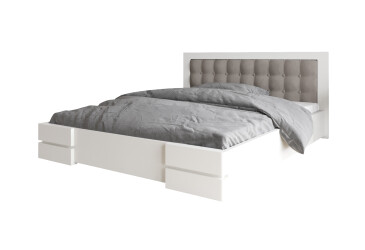 Фото Кровать Arbor Drev Регина 160 см прошивка изголовъя квадрат, тк. Лагуна 08, белая, сосна