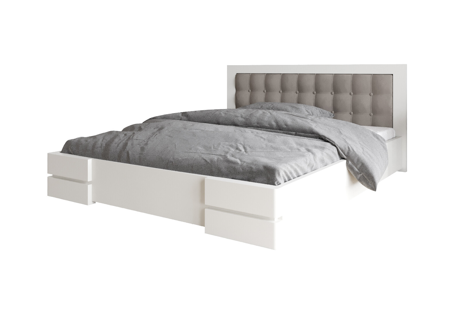 Фото 1 - Кровать Arbor Drev Регина 160 см прошивка изголовъя квадрат, тк. Лагуна 08, белая, сосна