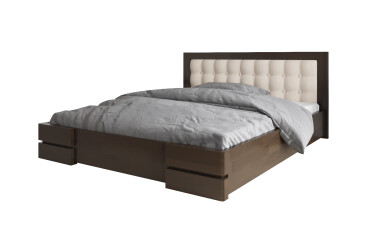 Фото Кровать Arbor Drev Регина 160 см прошивка изголовъя квадрат, тк. Лагуна 08, темный орех, сосна