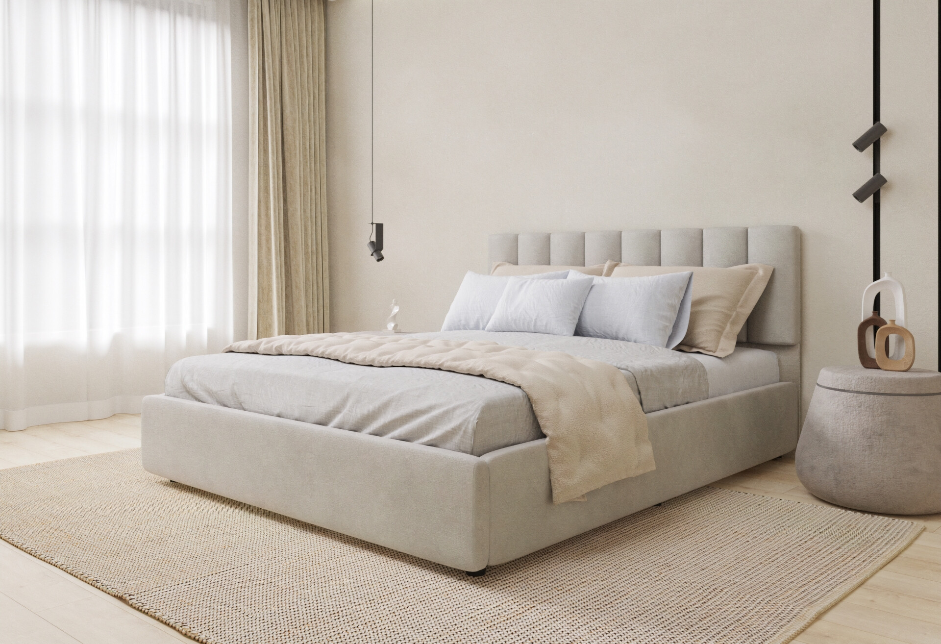 Фото 2 - Ліжко-подіум UMa Монро 160х200 см підйомне з матрацом, світло-бежеве (Fancy 06)