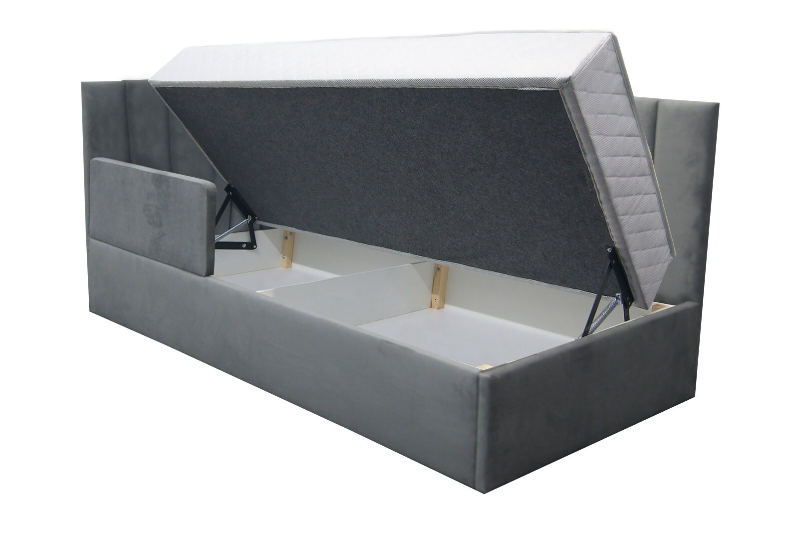 Фото 3 - Ліжко-подіум Vika Перлина New підйомне + бортик, з каркасним матрацом, збірка ліва, 90х200 см, темно-сіре