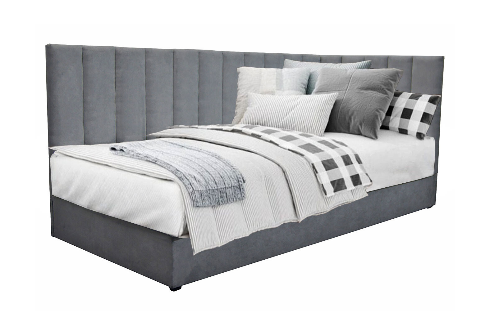 Фото 1 - Ліжко-подіум Vika Перлина 90х200 см підйомне з матрацом, збірка права, темно-сіре (Malcolm 53)