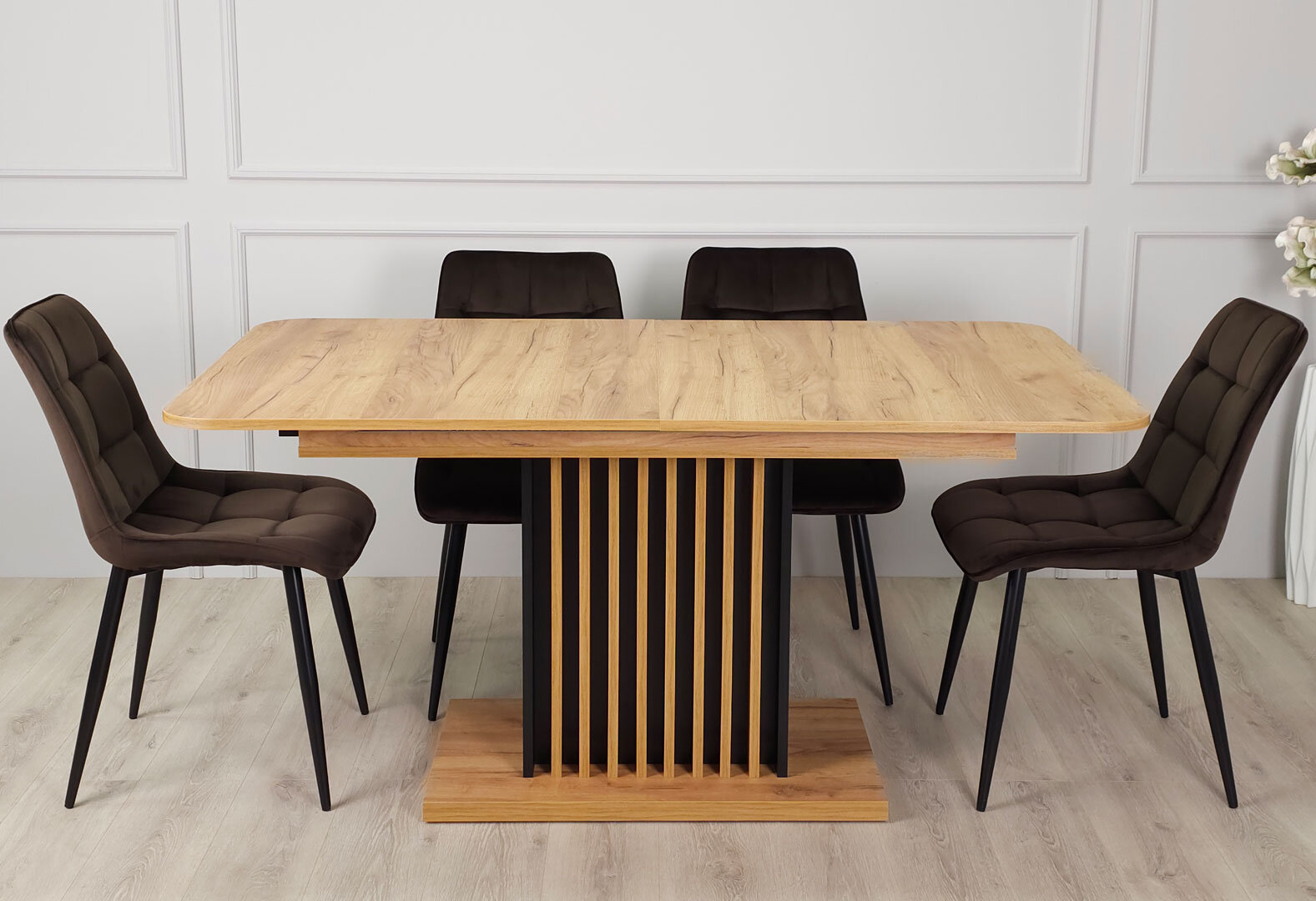 Фото 2 - Стол обеденный Intarsio Тренд / Trend 160x90 см раскладной, дуб крафт золотой / черный