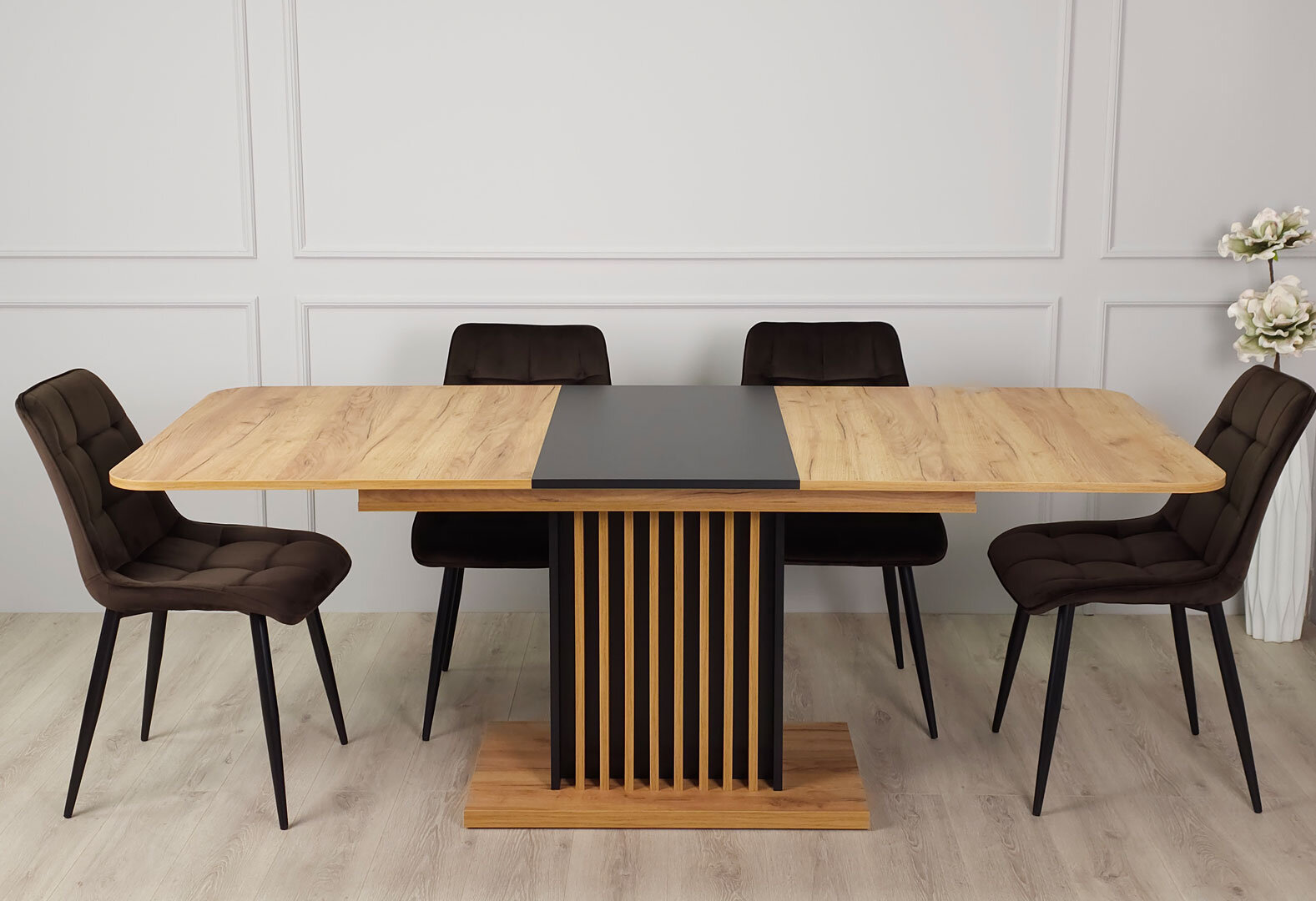 Фото 3 - Стол обеденный Intarsio Тренд / Trend 160x90 см раскладной, дуб крафт золотой / черный