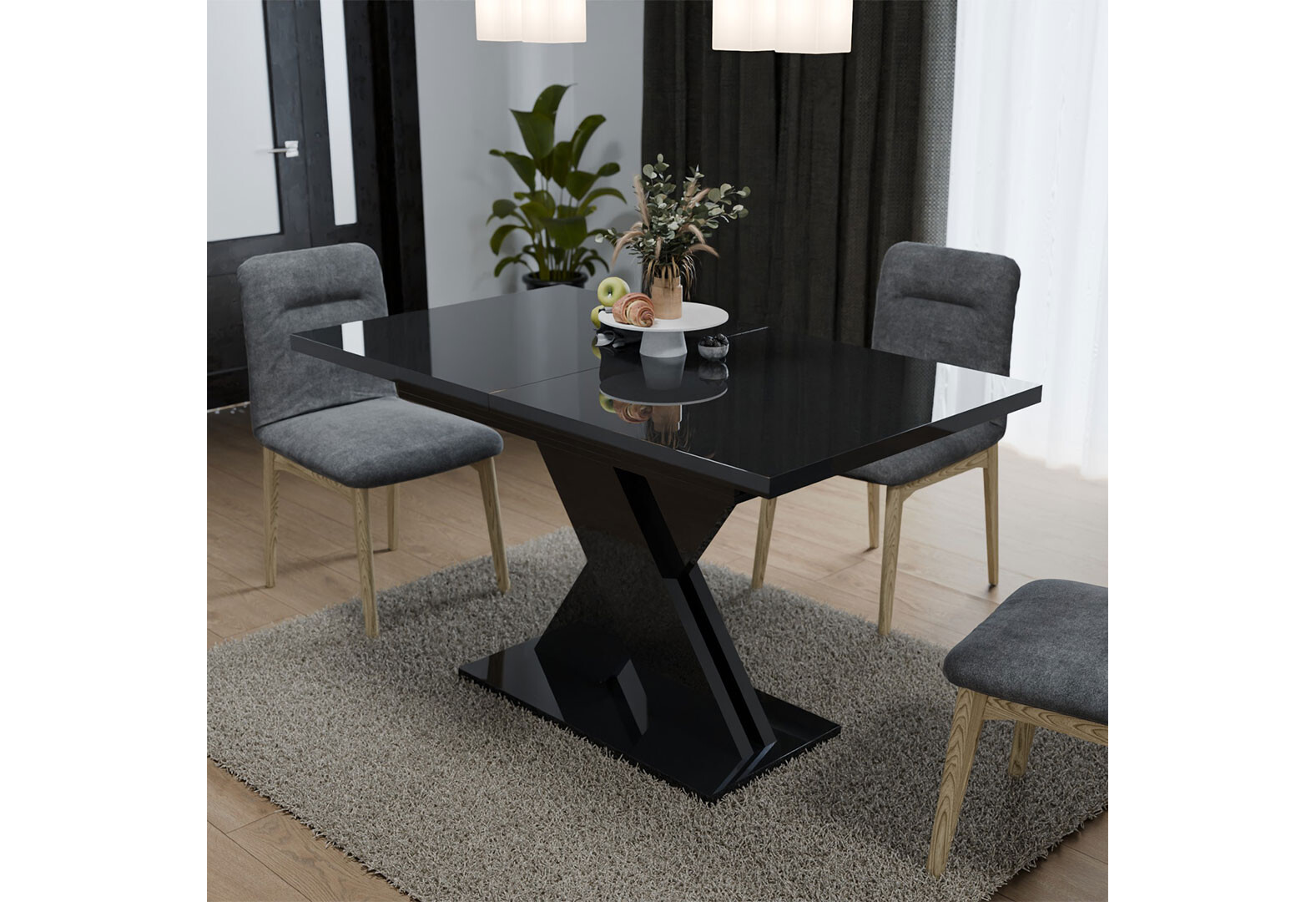 Фото 2 - Стол Неман Ламар раздвижной 140/180х80, чёрный глянец