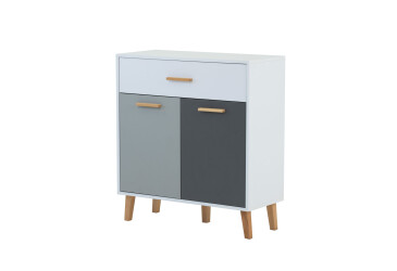 Фото Комод VMV holding Тимми / Timmy 2-дверный с ящиком 84 см, белый / графит / шиншилла