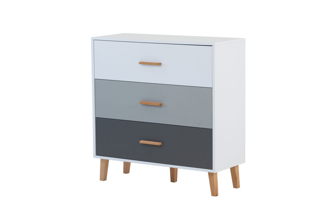 Фото Комод VMV holding Тіммі / Timmy з 3 шухлядами 90 см, білий / графіт / шиншила