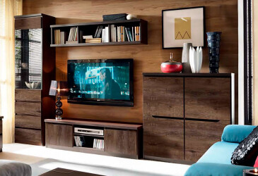 Фото Комплект стенка с витриной и комодом ВМК Джули 291 см Венге магия/Дуб конкордия