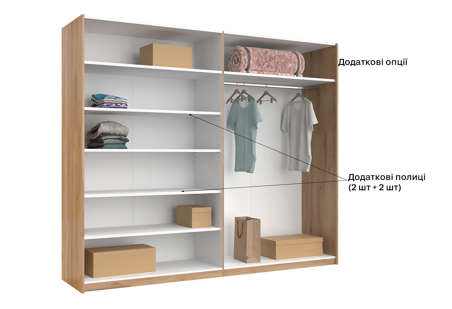 Фото 15 - Шкаф-купе МироМарк Асти 2-дверный 250х210 см Дуб крафт/Глянец Белый серия Н