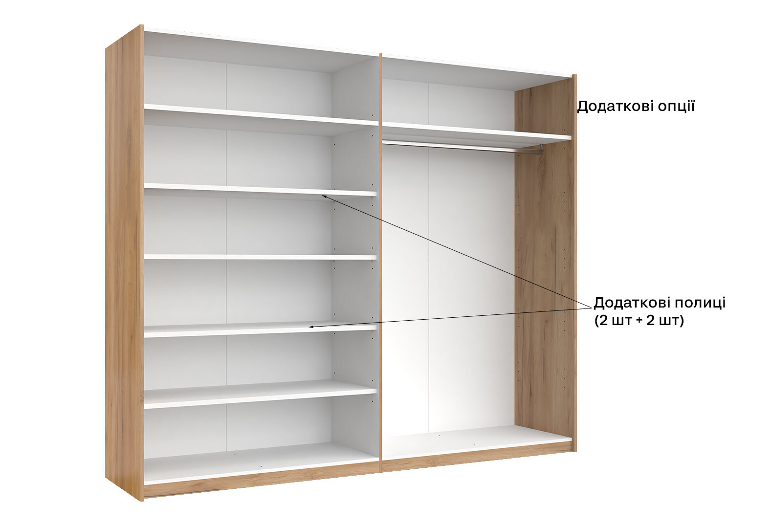 Фото 16 - Шкаф-купе МироМарк Асти 2-дверный 250х210 см Дуб крафт/Глянец Белый серия Н