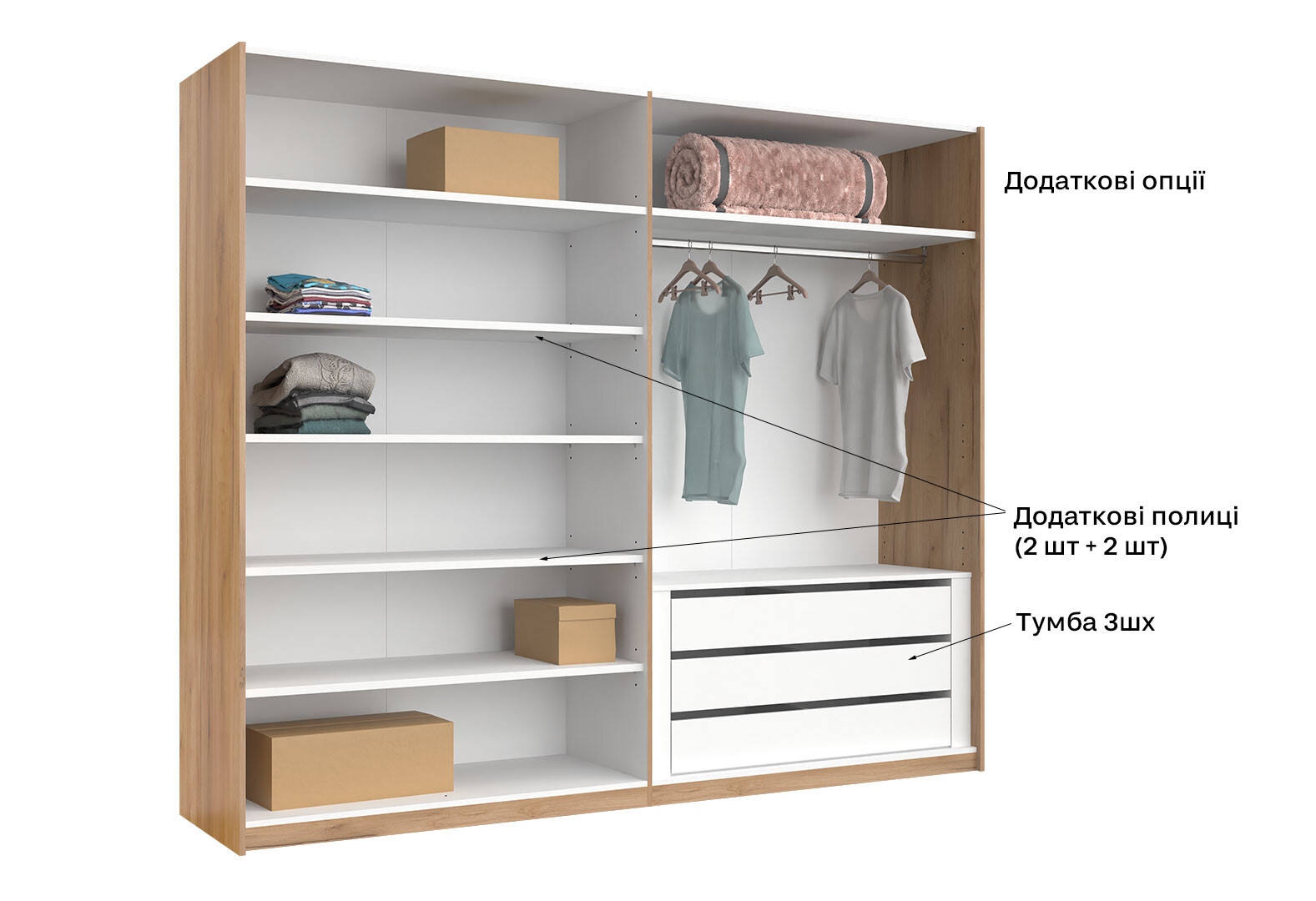 Фото 21 - Шкаф-купе МироМарк Асти 2-дверный 250х210 см Дуб крафт/Глянец Белый серия Н