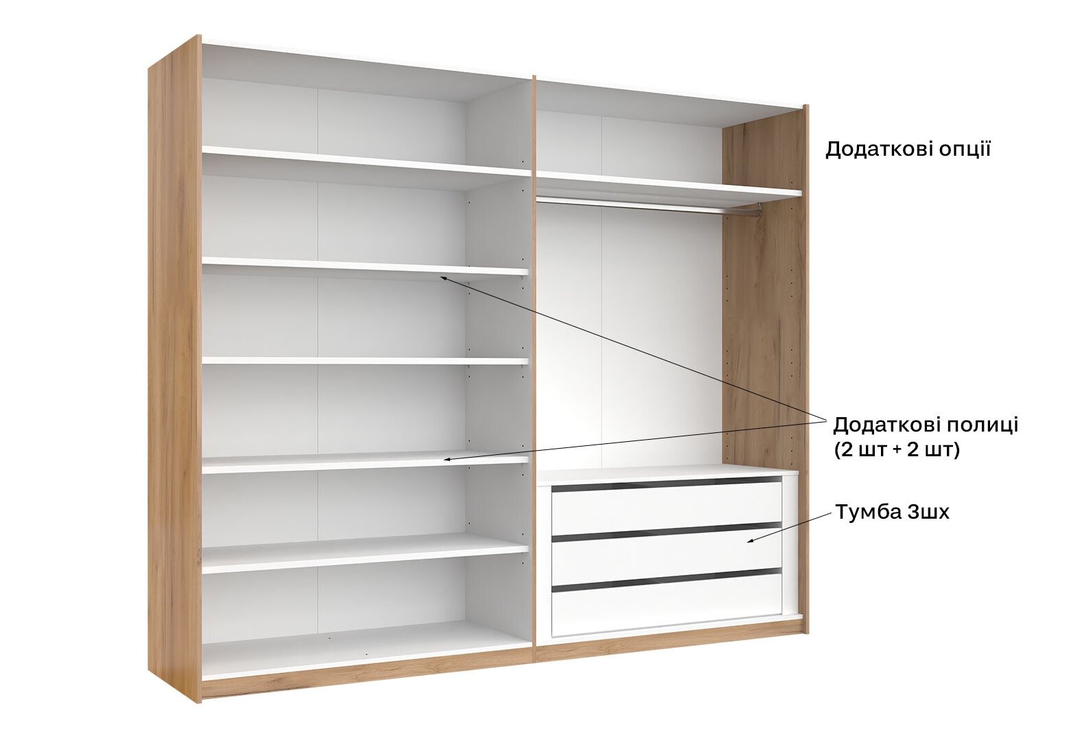 Фото 22 - Шкаф-купе МироМарк Асти 2-дверный 250х210 см Дуб крафт/Глянец Белый серия Н