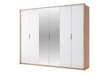 Фото Шкаф МироМарк Асти 6-дверный с зеркалом 274 см Дуб крафт/Белый серия Н