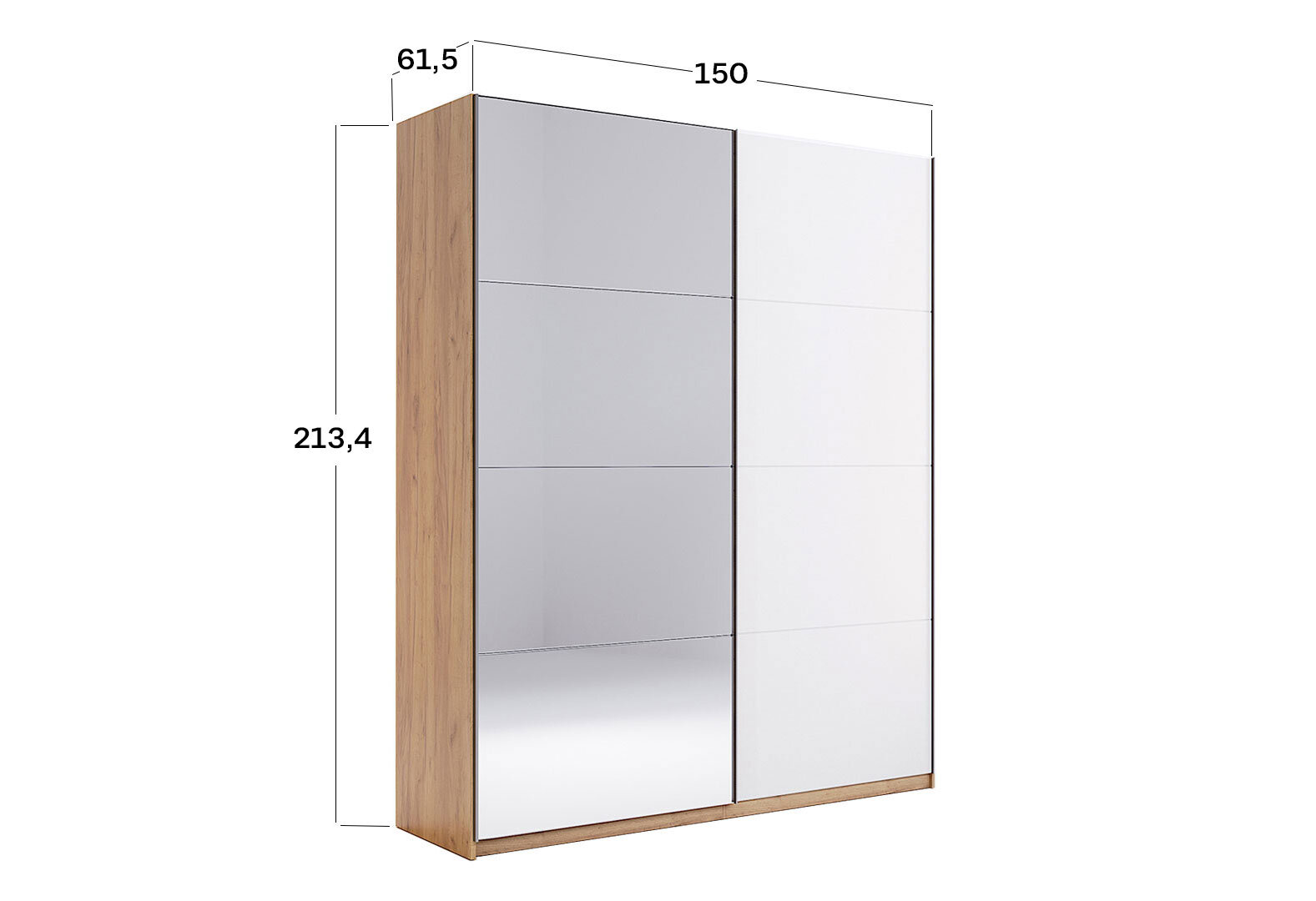 Фото 4 - Шафа-купе MiroMark Асті із дзеркалом 2-дверна 150х210 см Глянець Білий серія Н