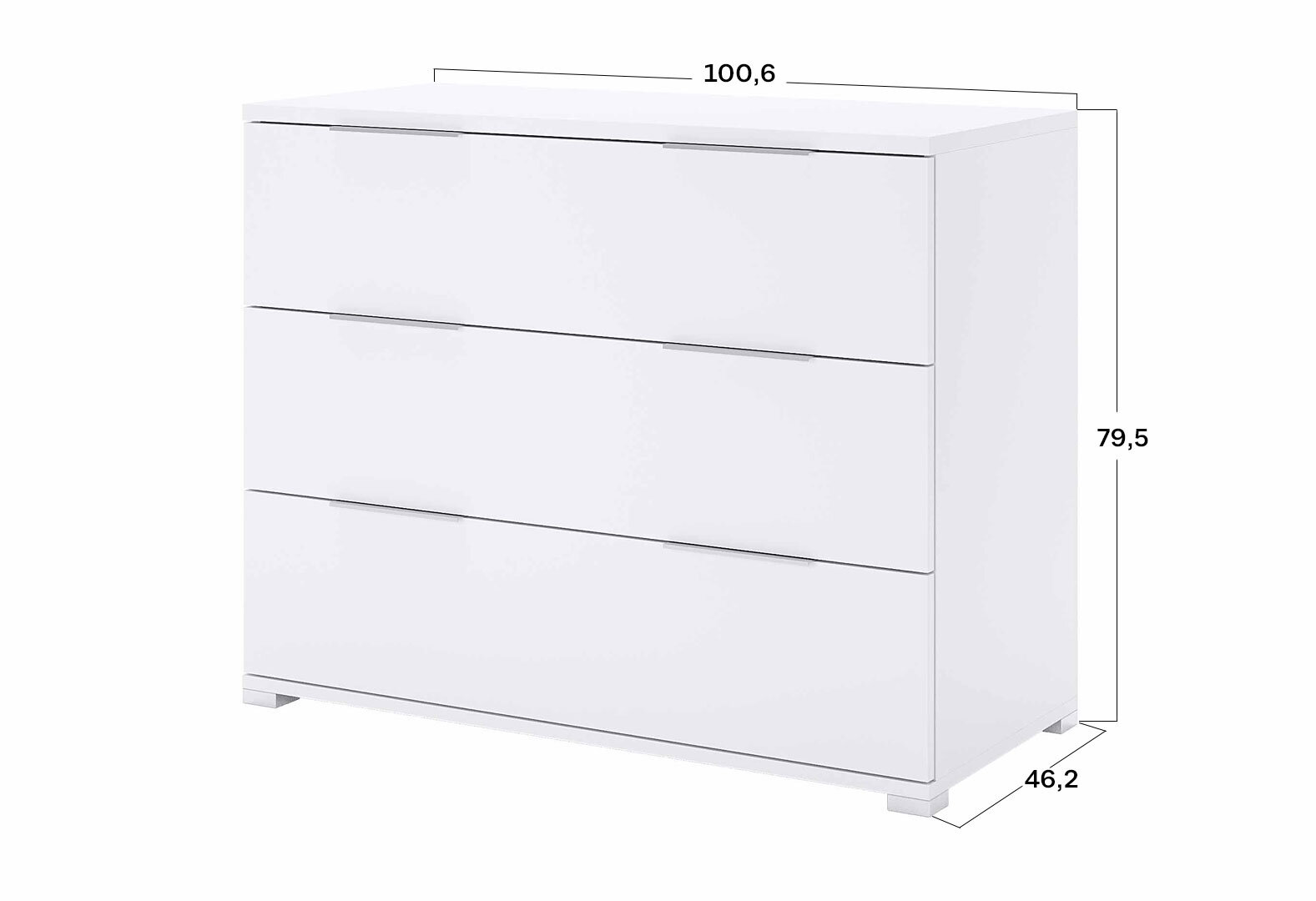 Фото 3 - Комод MiroMark Бартон с 3 ящиками 100 см, супер мат белый