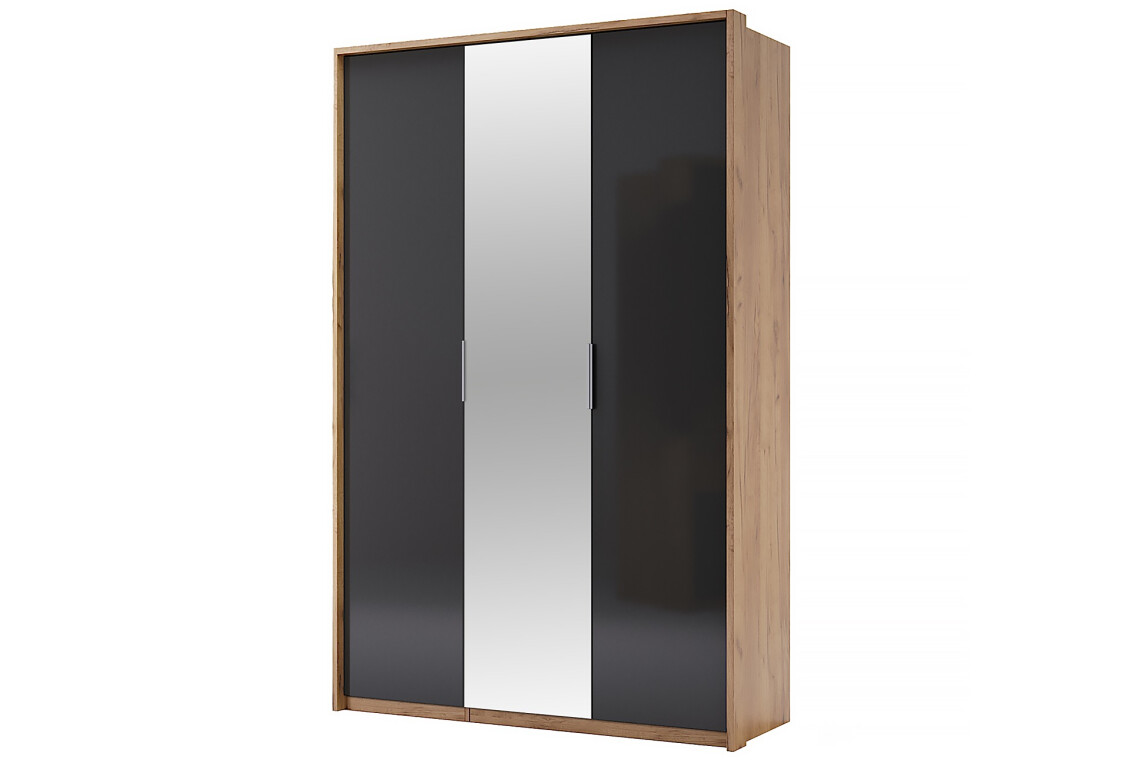 Фото Шкаф МироМарк Луна 3-дверный с зеркалом 140 см Лава/Дуб Крафт, серия Н
