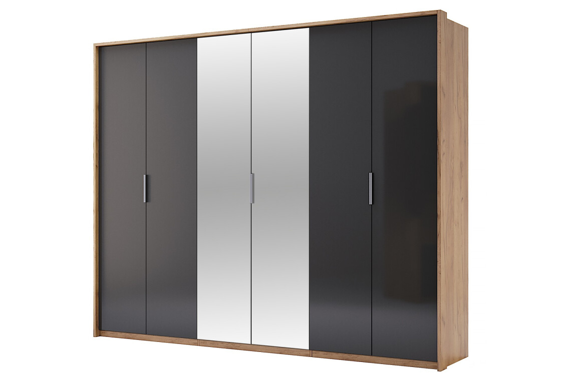 Фото Шкаф МироМарк Луна 6-дверный с зеркалом 274 см Дуб крафт/Белый, серия Н