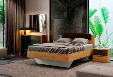 Фото Спальня МироМарк Луна без шкафа, 160 Дуб Крафт / Мат Лава