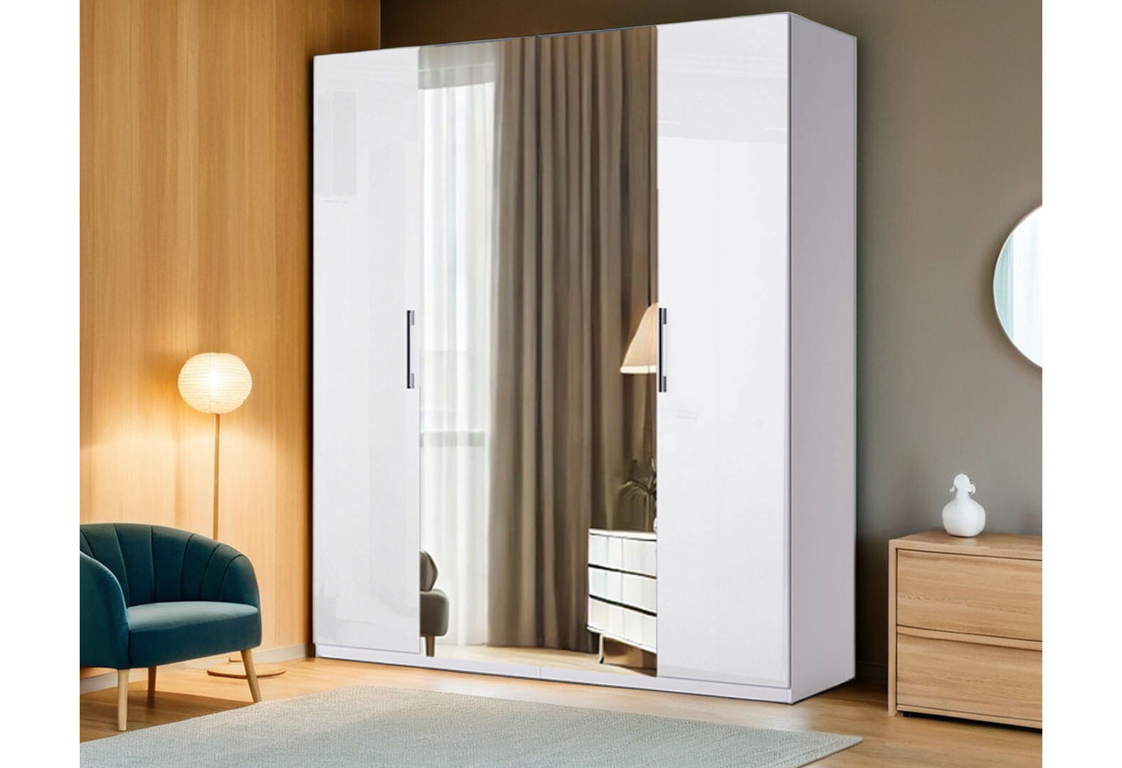 Фото 2 - Шафа MiroMark Фемілі 4-дверна з дзеркалами 179 см Біла, серія Н