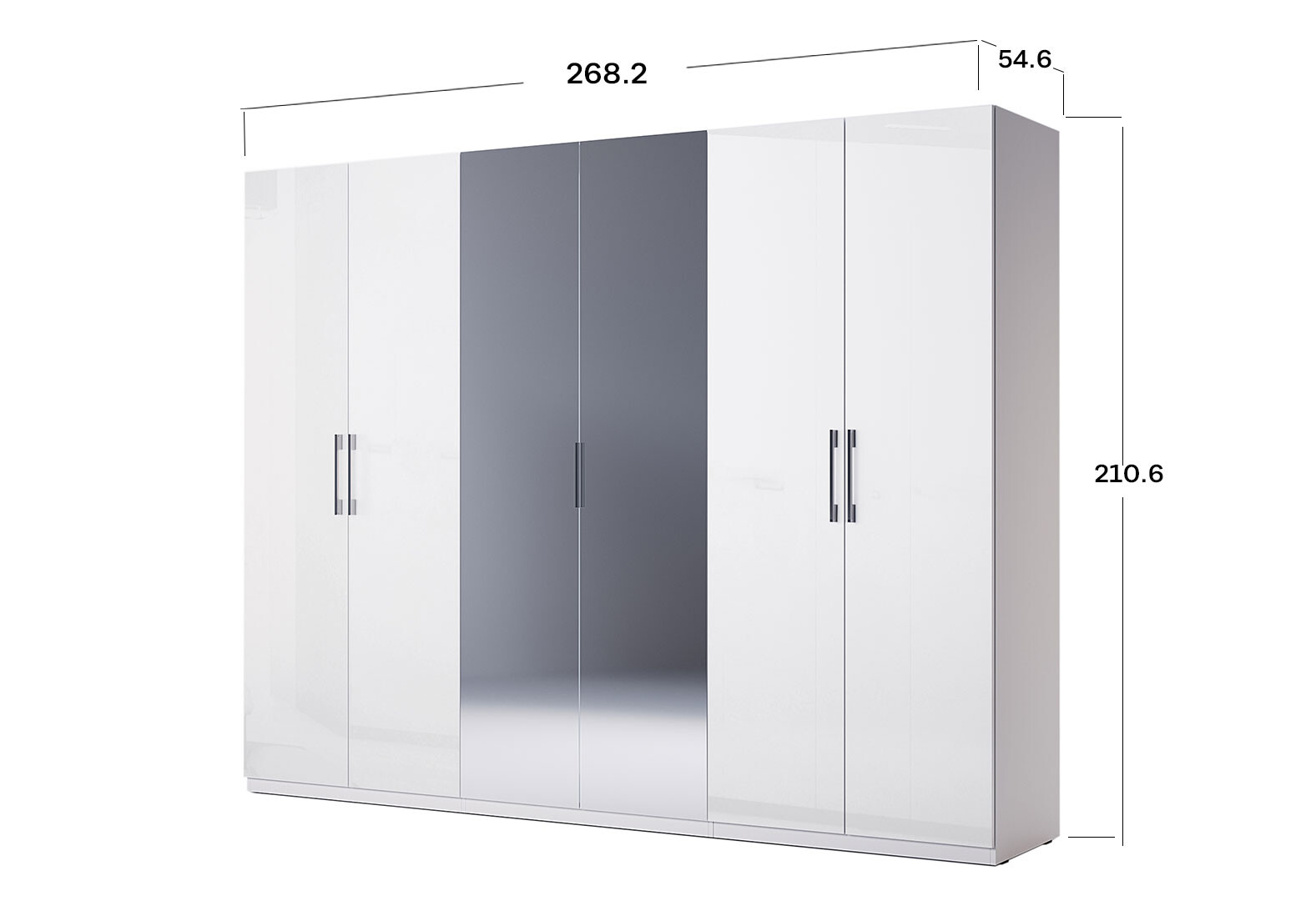 Фото 5 - Шафа MiroMark Фемілі 6-дверна з дзеркалом 268 см Біла, серія Н