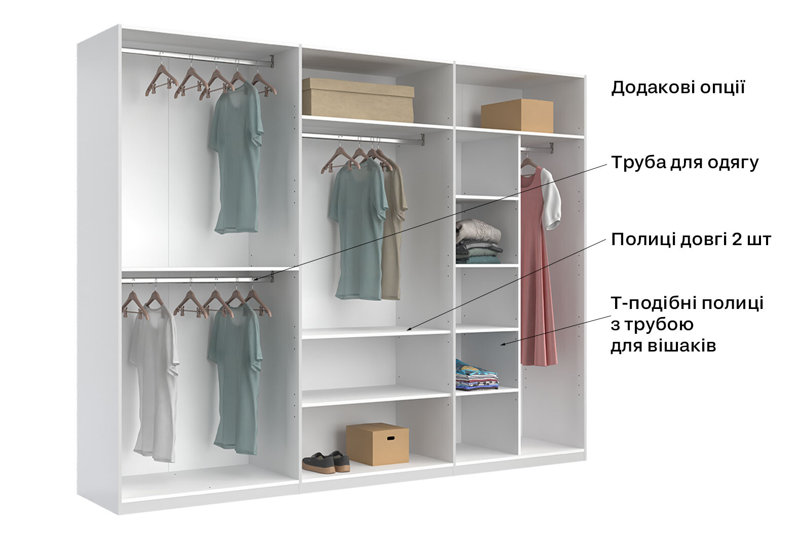 Фото 9 - Шафа MiroMark Фемілі 6-дверна з дзеркалом 268 см Біла, серія Н