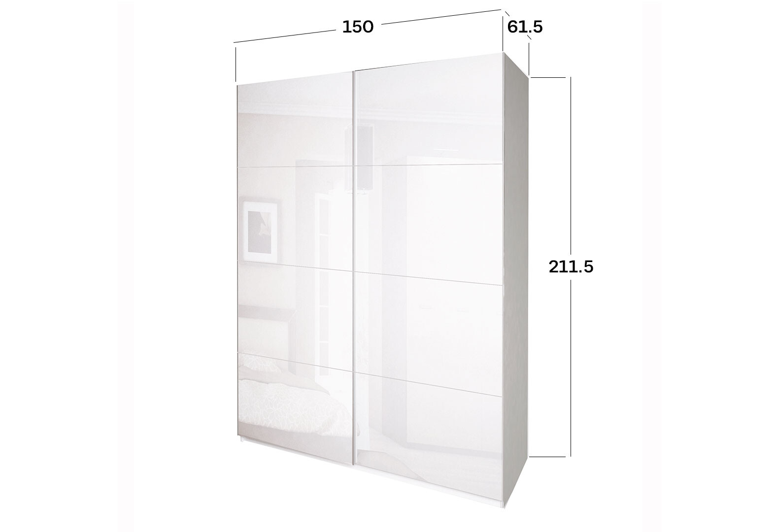 Фото 5 - Шафа-купе MiroMark Фемілі 2-дверна 150х210 см Біла, серія Н