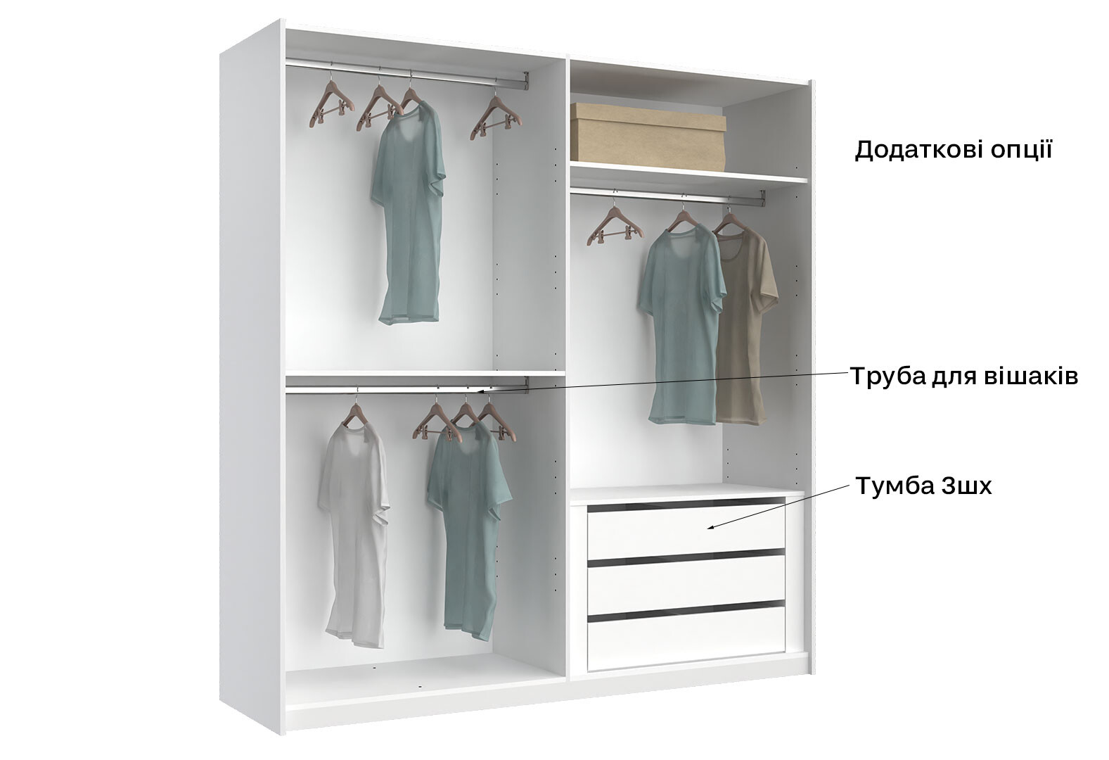 Фото 11 - Шафа-купе MiroMark Фемілі 2-дверна із дзеркалом 200х210 см Біла, серія Н