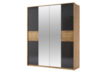 Фото Шкаф МироМарк Рамона 4-дверный с зеркалом 184 см Дуб крафт/Лава, серия Н
