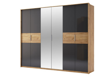 Фото Шкаф МироМарк Рамона 6-дверный с зеркалом 274 см Дуб крафт/Лава, серия Н