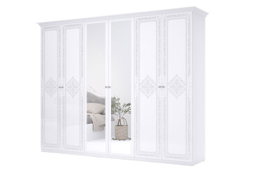 Фото Шафа МироМарк Луиза 6-дверный с зеркалом 281 см Белый, серия Н