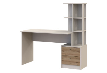 Фото Стол письменный Doros Т7 136х55х138 см с ящиками и боковыми полками, Кашемир / Дуб Эвок