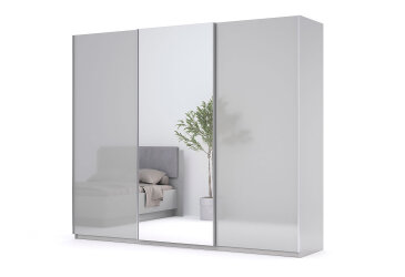 Image Шкаф-купе МироМарк Меги / Megy 3-дверный 250х210 см глянец серый шиншилла / зеркало