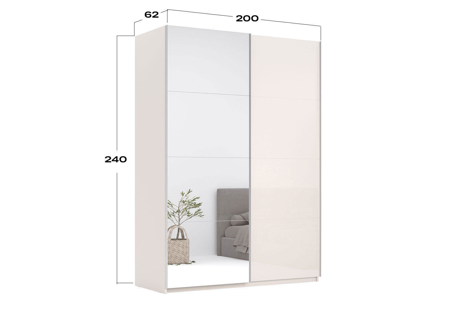 Фото 4 - Шафа-купе MiroMark Лілі / Lily із дзеркалом 2-дверна 200х240 см, глянець кашемір, серія Н