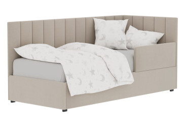 Фото Ліжко-подіум Vika Перлина 90х200 підйомне з каркасним матрацом та бортиком, збірка права, бежеве (Zenit 26)