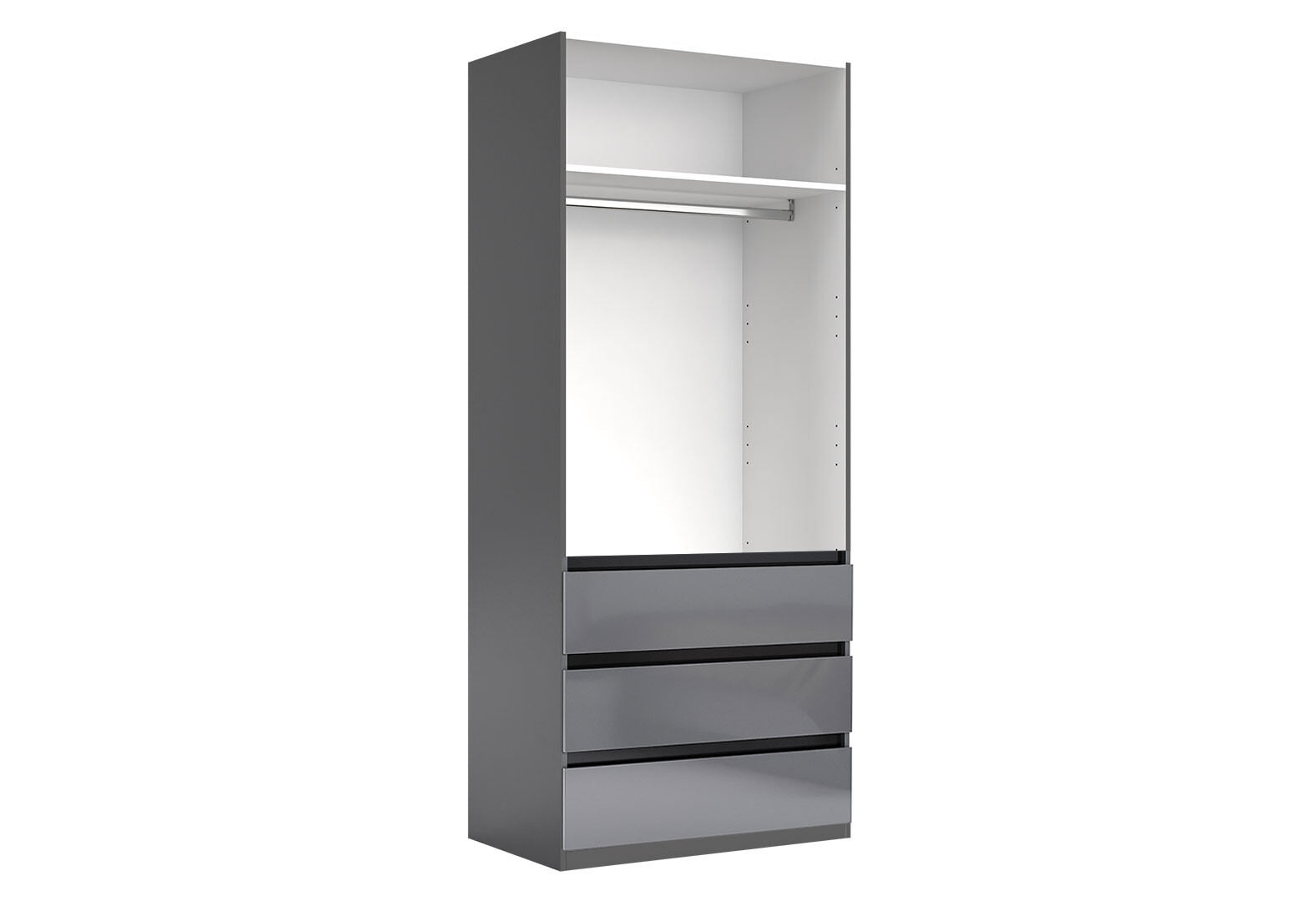 Фото 3 - Шкаф МироМарк Тео 2-хдверный с 3 ящиками 90 см, мат антрацит / мат графит