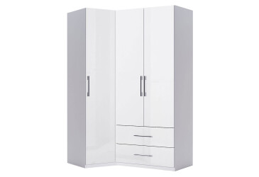 Фото Шкаф МироМарк Фемили угловая 3-дверная с 2 ящиками 100х148 см Белая, серия Н