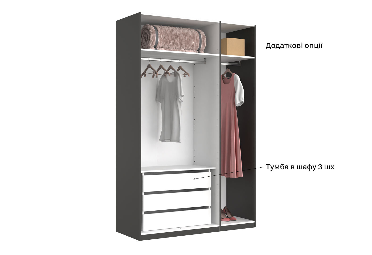 Фото 18 - Шкаф МироМарк Doni / Доні 3-хдверный 134 см, графит серия Н