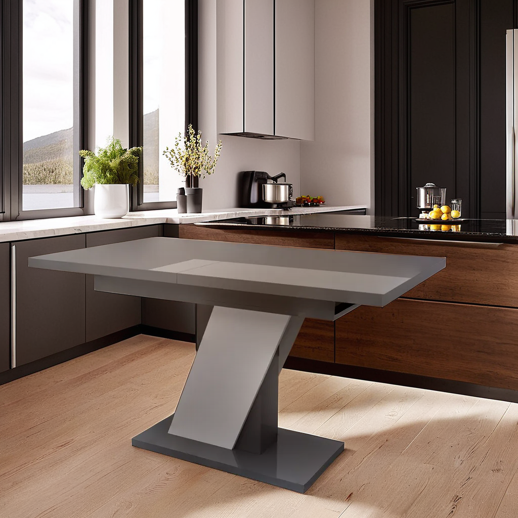 Фото 4 - Стол Неман Трион раздвижной 140/180х80, серый / белый глянец