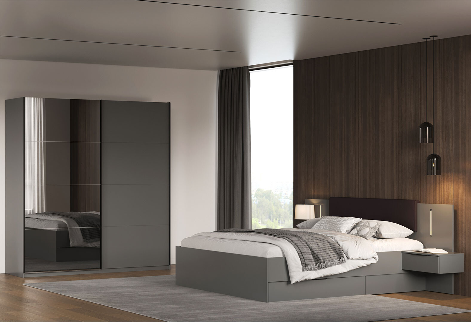 Фото 3 - Шкаф-купе МироМарк Doni / Дони 2-хдверный с зеркалом 150 см, графит серия Н